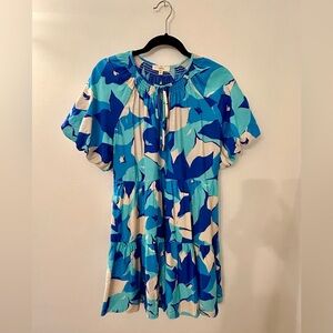 ENTRO City Escape Mini Tiered Dress Blue Floral Boho Flowy Preppy Flirty NWOT